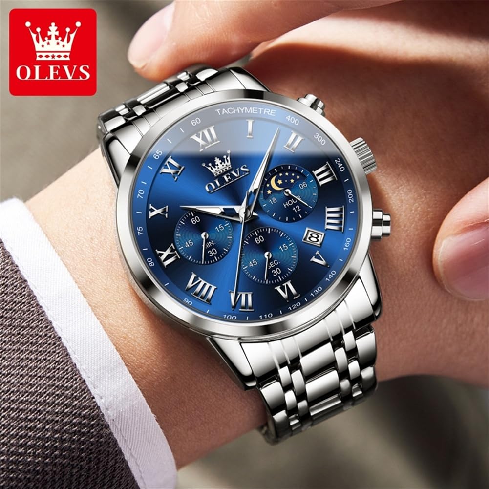 Foto 4 pulgar | Reloj Olevs Sliver Chronograph Para Hombre Con Esfera Azul Y Fecha - Venta Internacional.