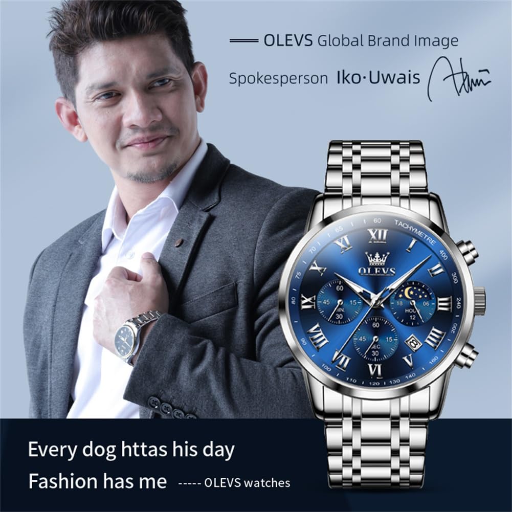 Foto 6 pulgar | Reloj Olevs Sliver Chronograph Para Hombre Con Esfera Azul Y Fecha - Venta Internacional.