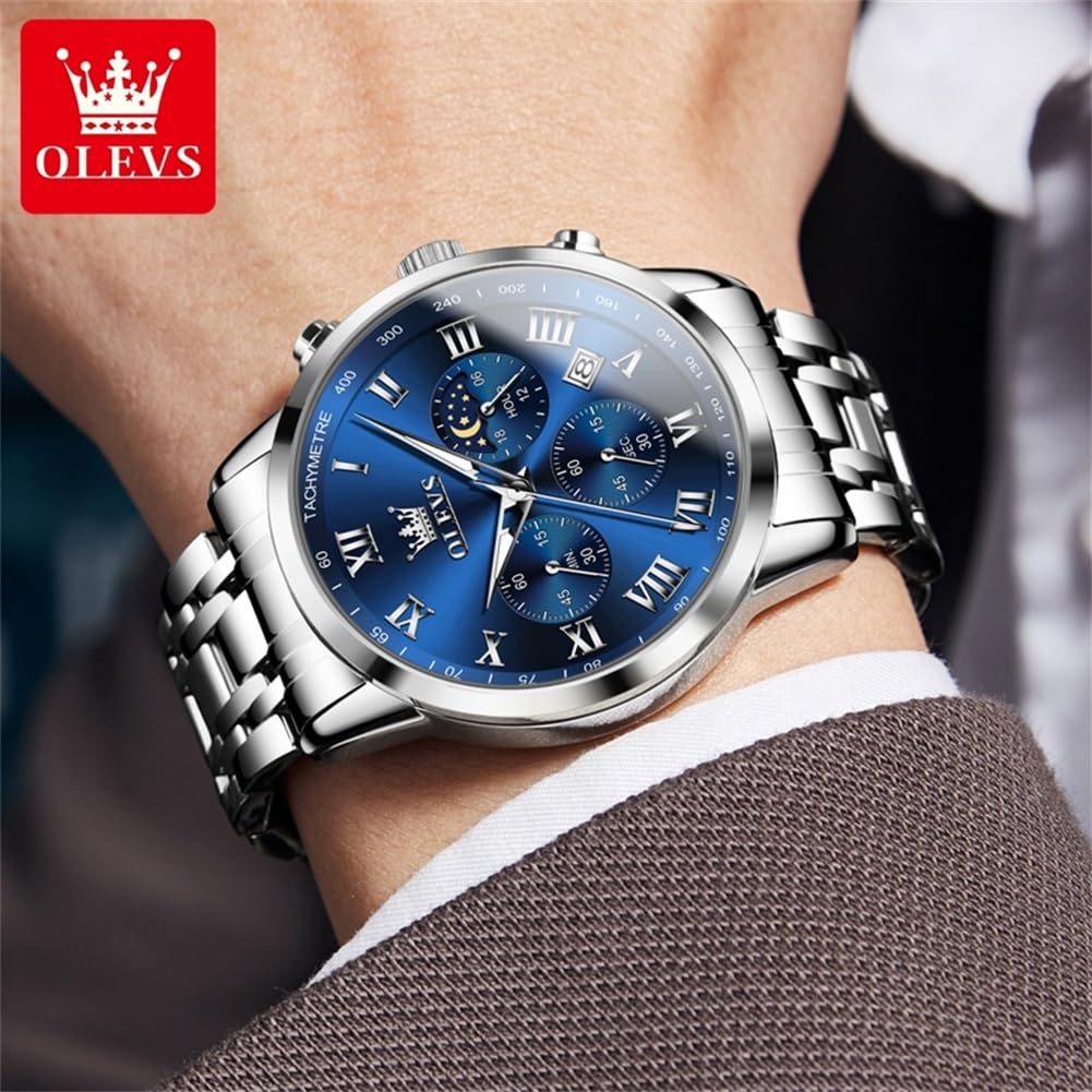 Foto 8 pulgar | Reloj Olevs Sliver Chronograph Para Hombre Con Esfera Azul Y Fecha - Venta Internacional.