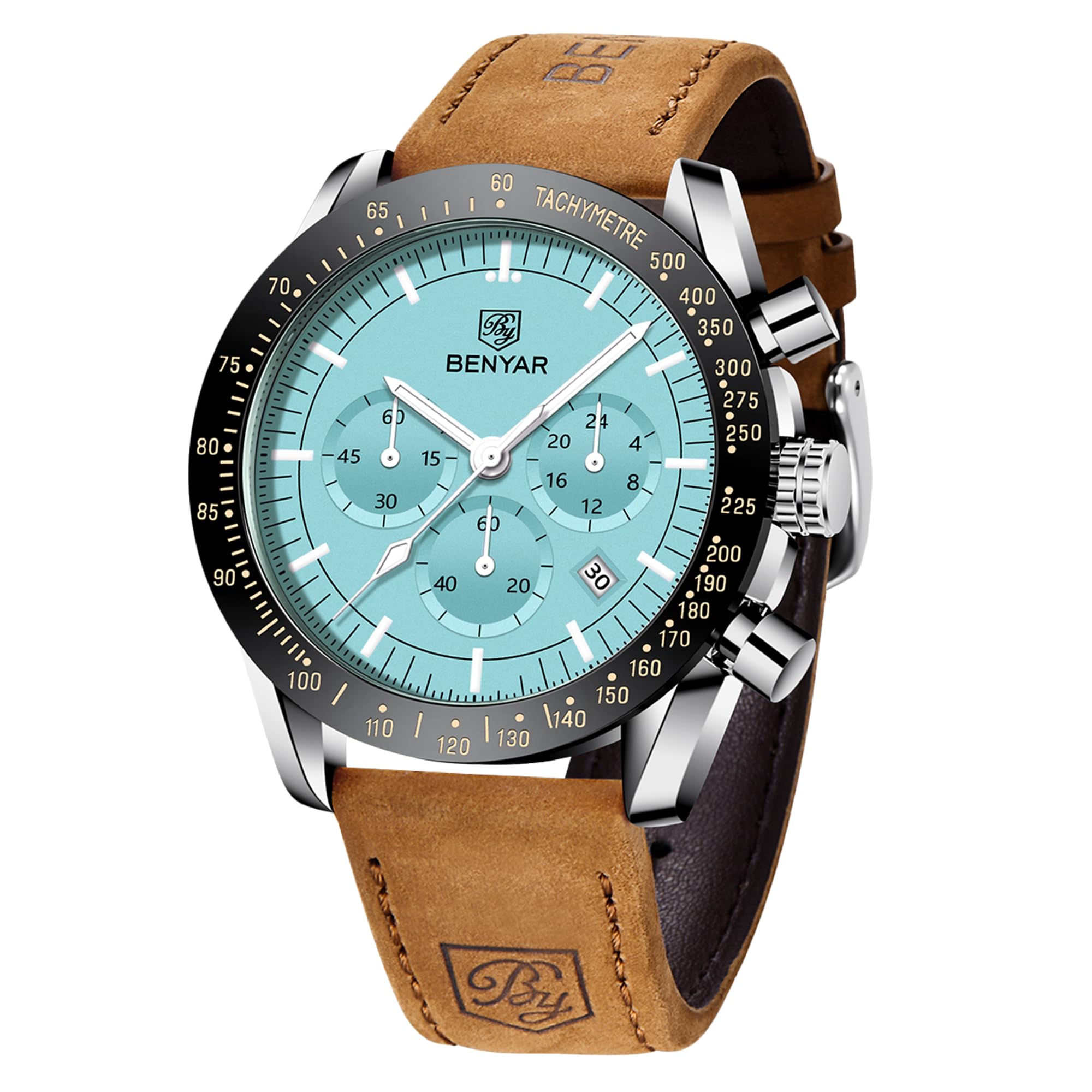 Reloj De Cuero Con Cronógrafo Analógico De Cuarzo By Benyar Para Hombre - Venta Internacional.