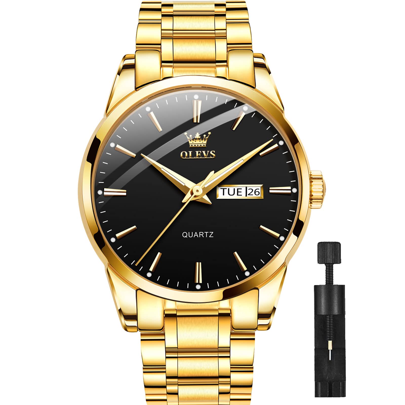 Foto 2 pulgar | Reloj Olevs Black Gold De Acero Inoxidable Day Date Para Hombre - Venta Internacional.