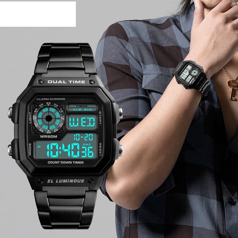 Foto 5 | Reloj Pasoy Con Alarma Digital Multifunción Con 2 Tiempos Para Hombre, Color Plateado - Venta Internacional.