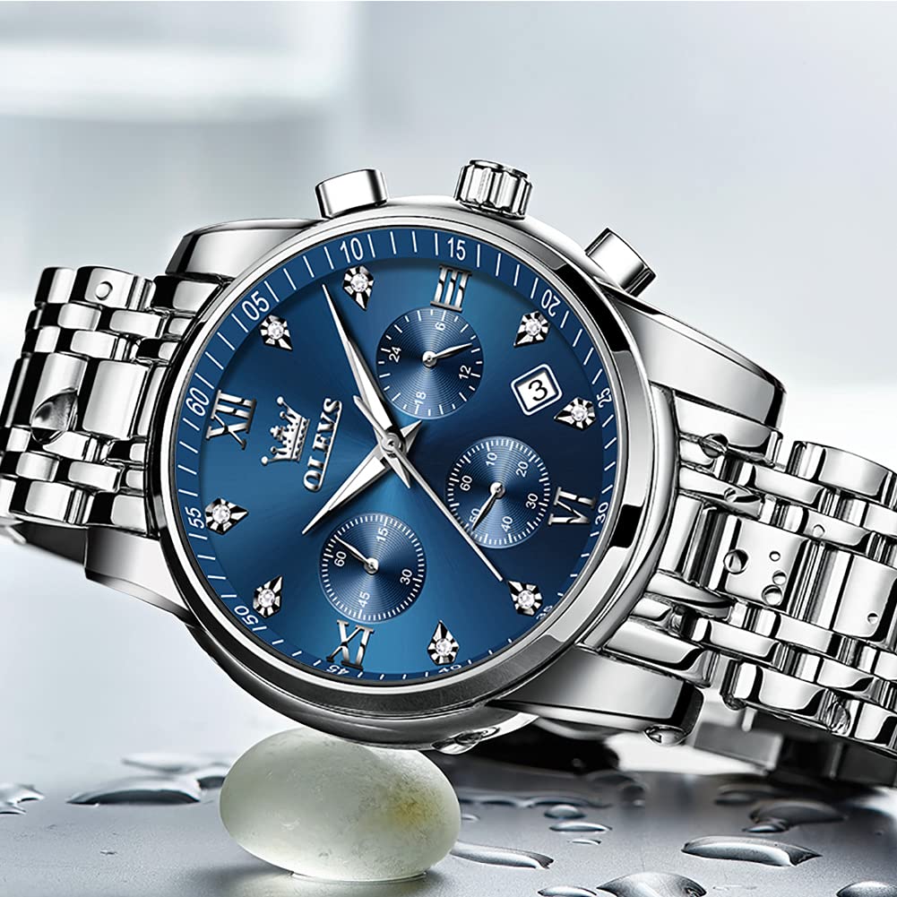 Foto 7 | Reloj Olevs Waterproof Para Hombre De Acero Inoxidable Plateado Y Azul - Venta Internacional.