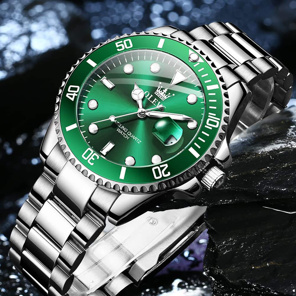 Foto 6 pulgar | Reloj Olevs De Lujo De Acero Inoxidable Verde Impermeable Para Hombre - Venta Internacional.