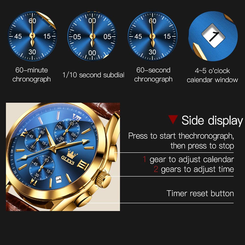 Foto 7 pulgar | Reloj Olevs Chronograph De Piel Para Hombre Con Fecha Impermeable - Venta Internacional.