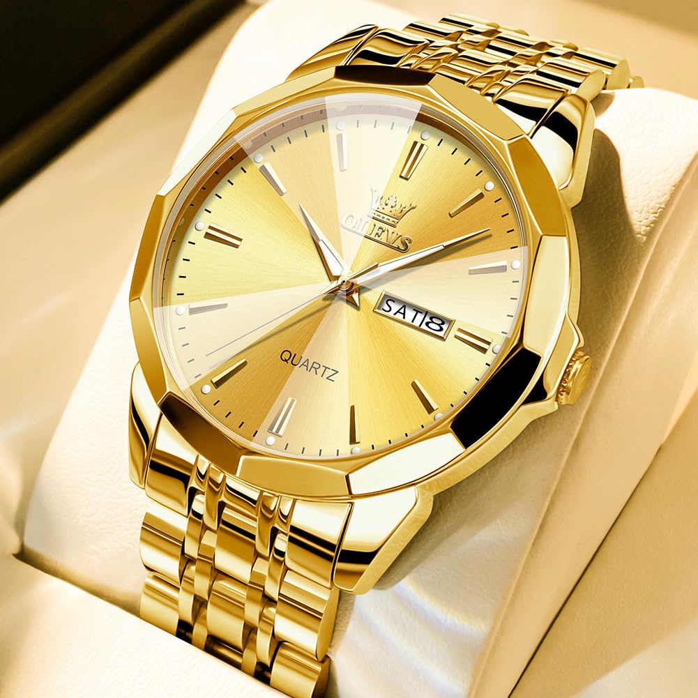 Foto 3 | Reloj Olevs Para Hombre, De Acero Inoxidable Dorado, Impermeable Y Luminoso - Venta Internacional.