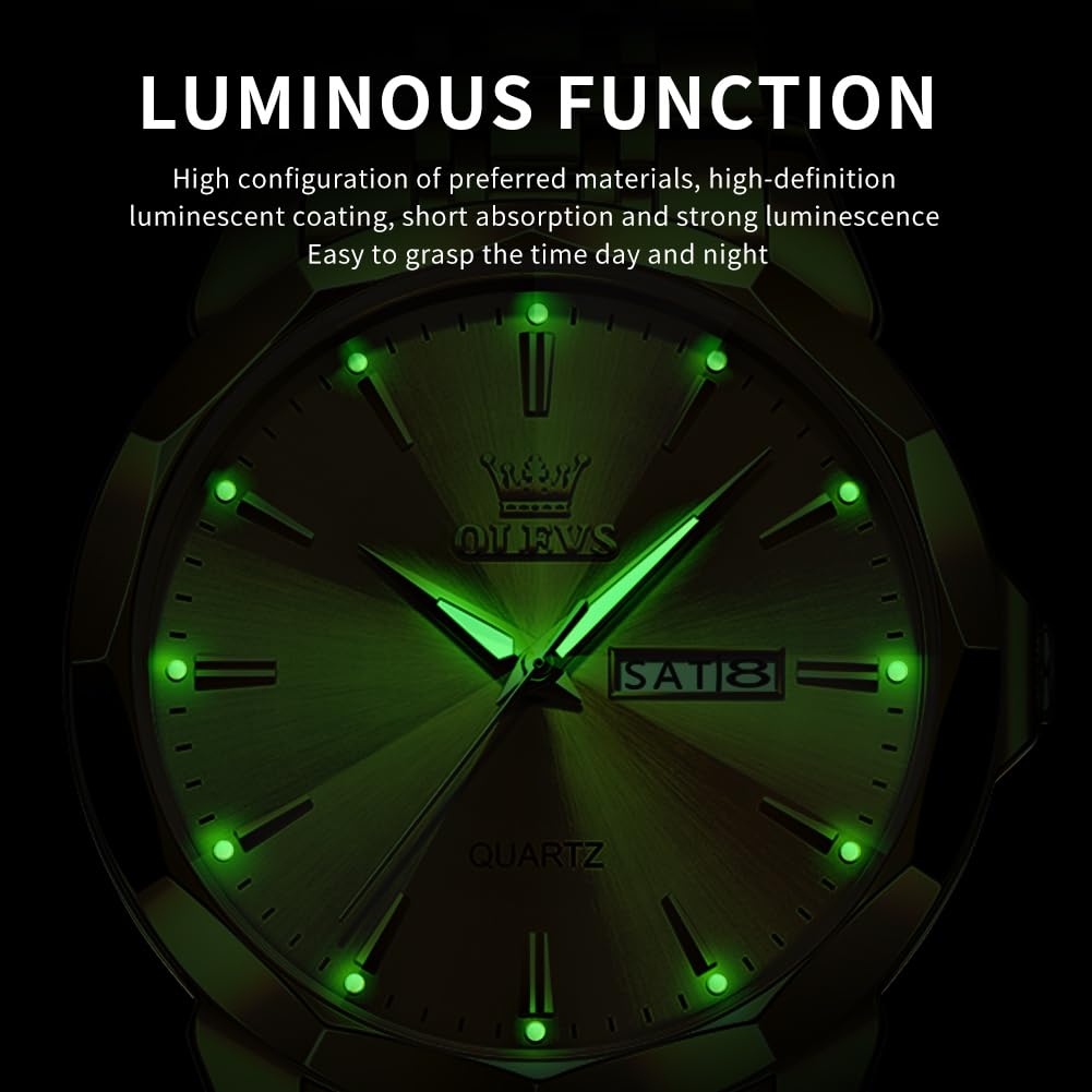 Foto 7 pulgar | Reloj Olevs Para Hombre, De Acero Inoxidable Dorado, Impermeable Y Luminoso - Venta Internacional.