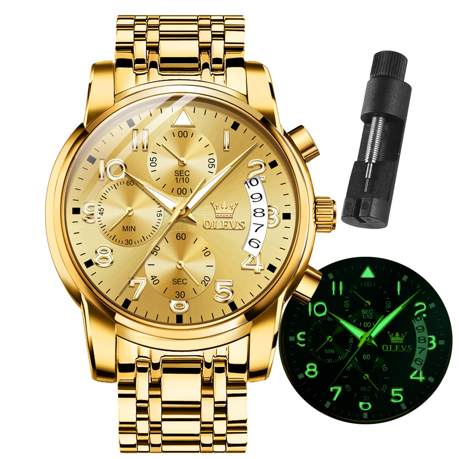 Foto 2 pulgar | Reloj Olevs Gold De Acero Inoxidable Impermeable Para Hombre - Venta Internacional.