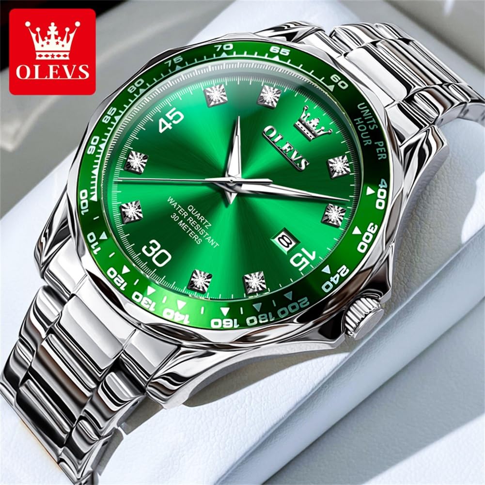 Foto 3 pulgar | Reloj Olevs Silver Para Hombre, Vestido De Lujo Con Esfera Verde Diamante - Venta Internacional.