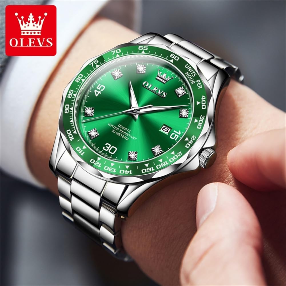 Foto 4 pulgar | Reloj Olevs Silver Para Hombre, Vestido De Lujo Con Esfera Verde Diamante - Venta Internacional.