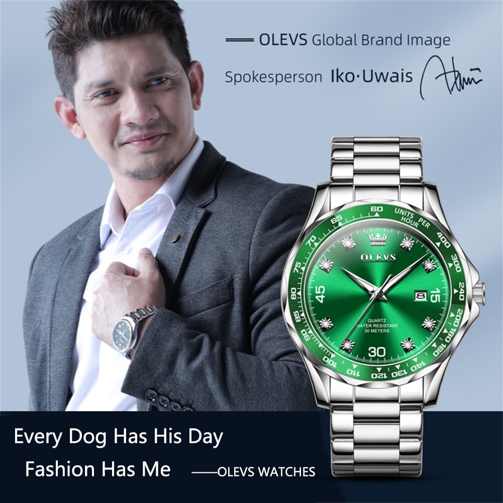 Foto 6 pulgar | Reloj Olevs Silver Para Hombre, Vestido De Lujo Con Esfera Verde Diamante - Venta Internacional.