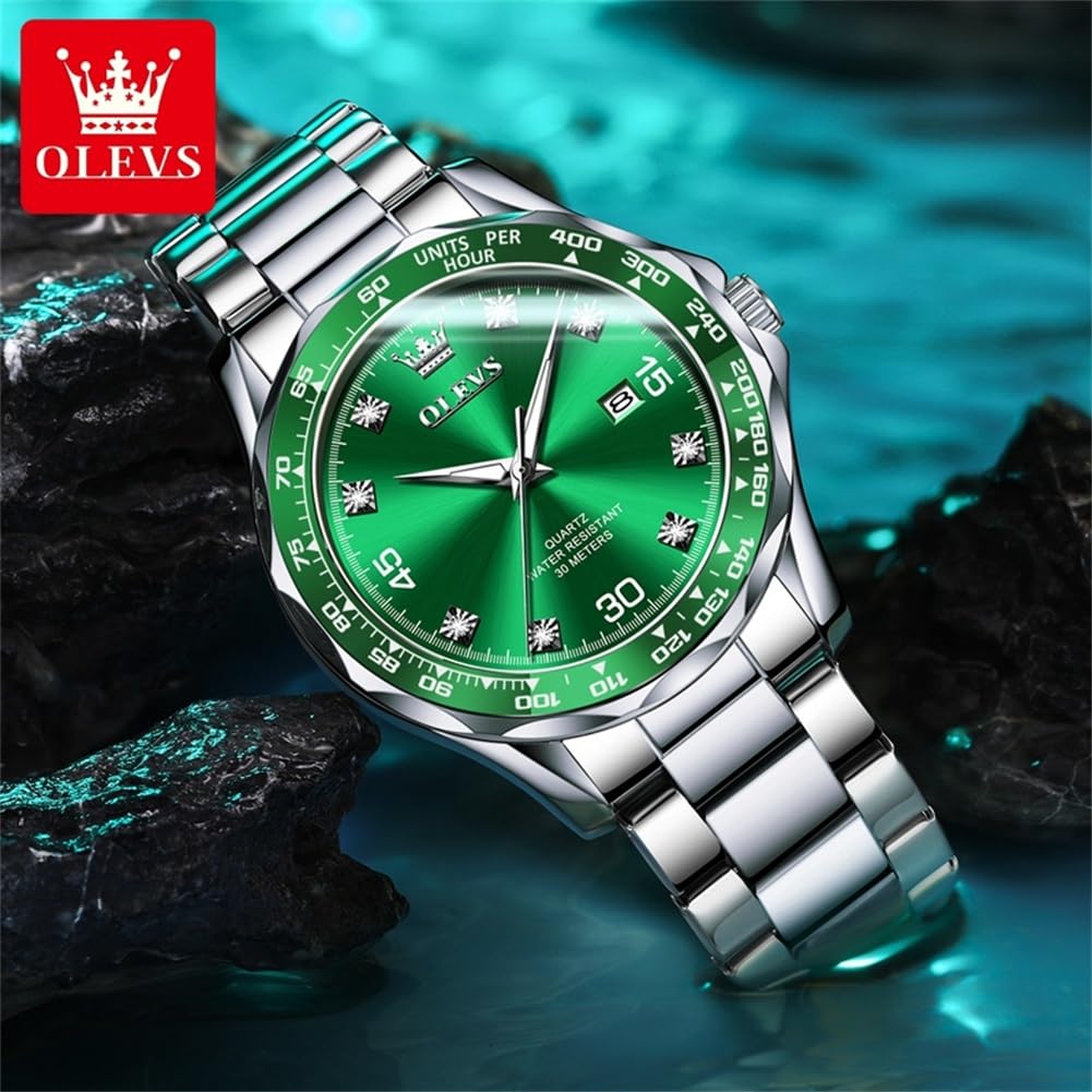 Foto 7 pulgar | Reloj Olevs Silver Para Hombre, Vestido De Lujo Con Esfera Verde Diamante - Venta Internacional.