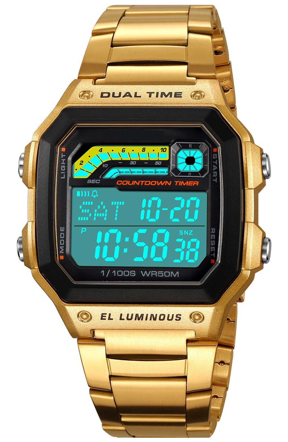 Reloj Pasoy Digital Dorado De Acero Inoxidable Impermeable Para Hombre - Venta Internacional.