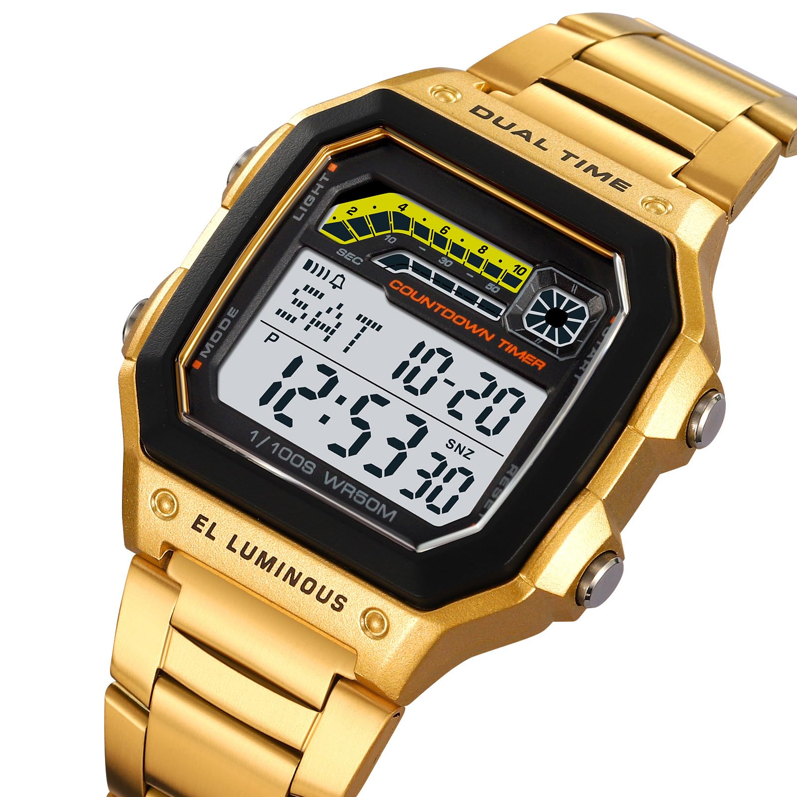 Foto 3 | Reloj Pasoy Digital Dorado De Acero Inoxidable Impermeable Para Hombre - Venta Internacional.