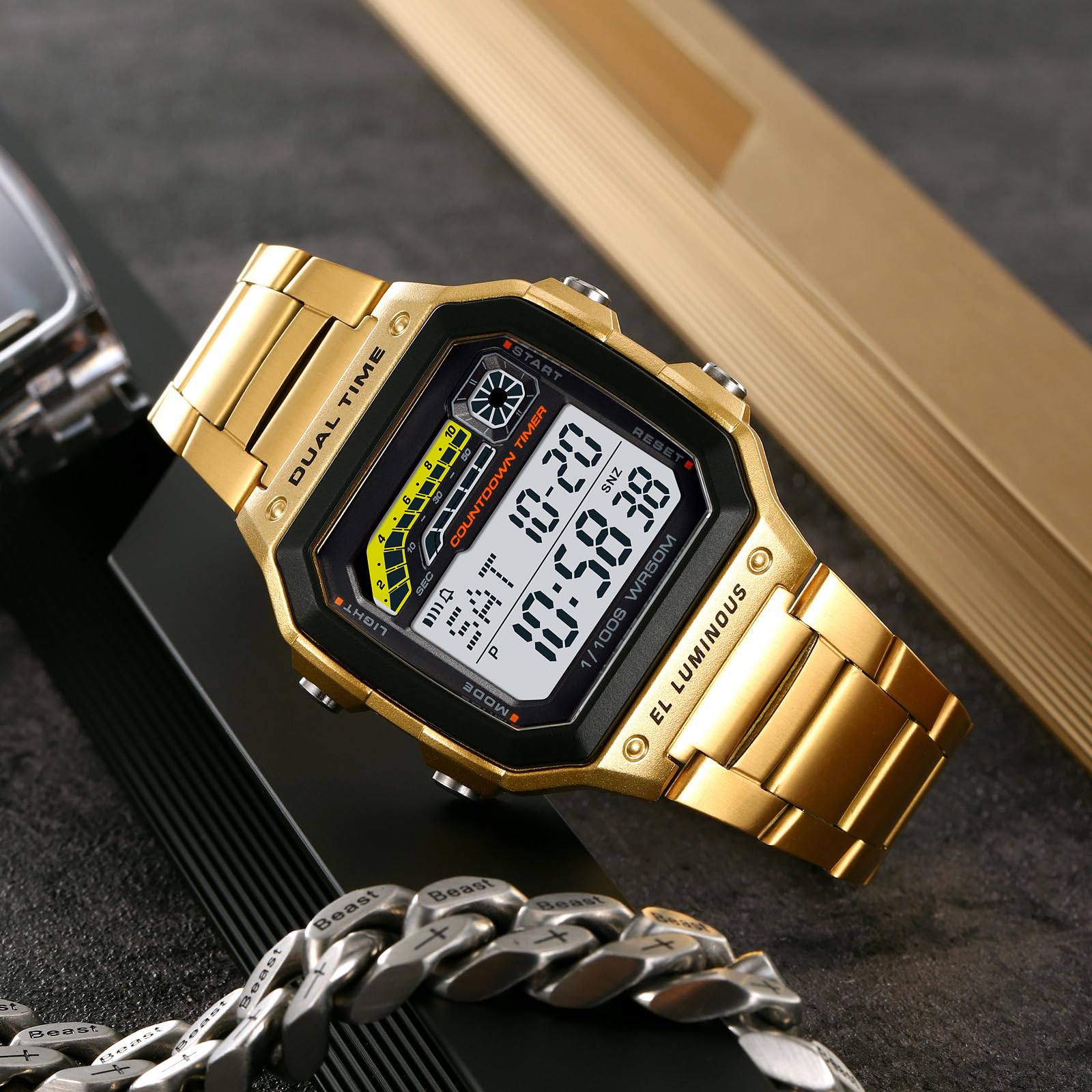 Foto 4 | Reloj Pasoy Digital Dorado De Acero Inoxidable Impermeable Para Hombre - Venta Internacional.