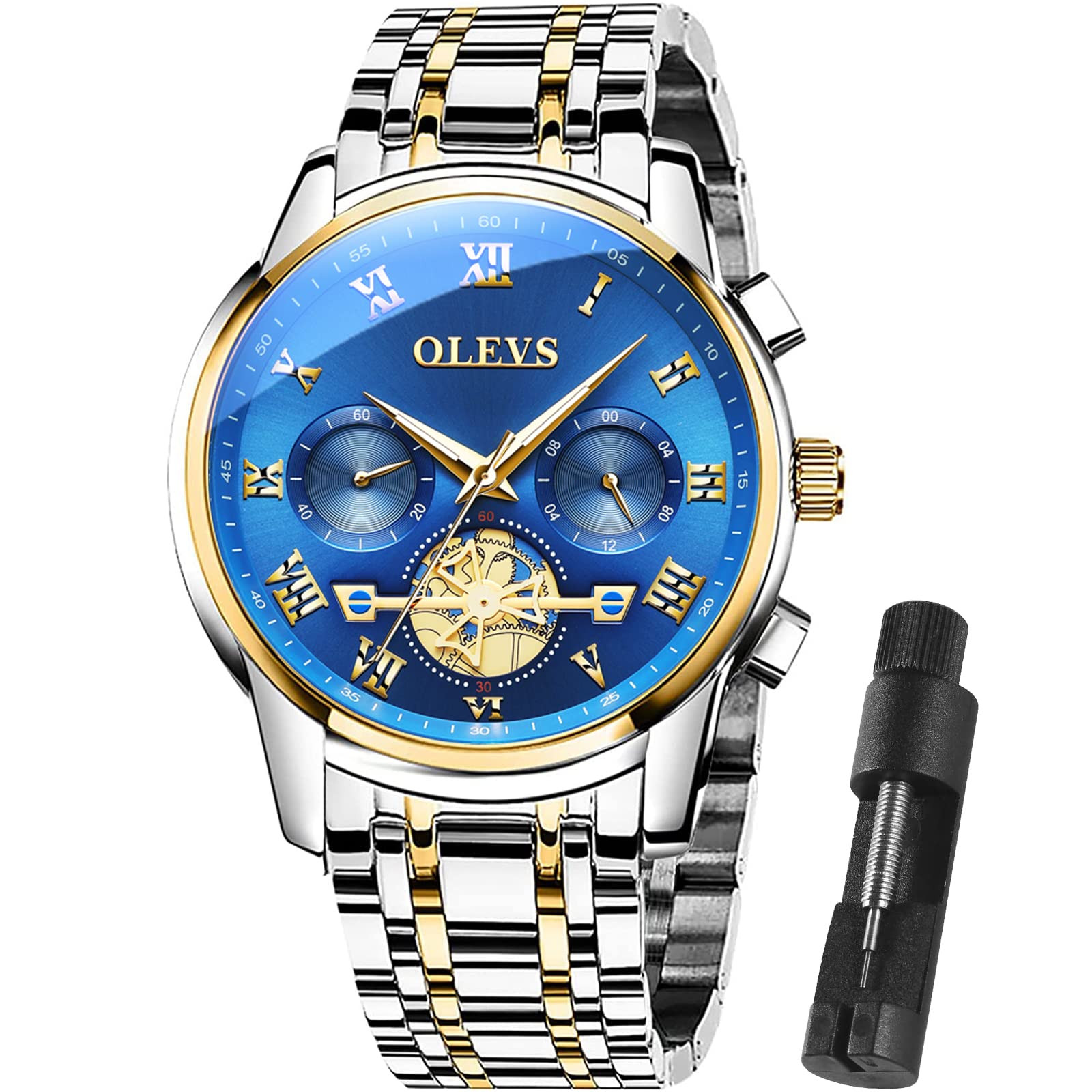 Reloj Olevs Cronógrafo Para Hombre, Acero Inoxidable, 30 M, Resistente Al Agua - Venta Internacional.