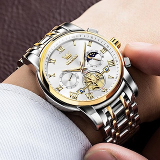 Foto 3 | Reloj Olevs De Lujo Plateado Analógico De Cuarzo De Acero Inoxidable Para Hombre - Venta Internacional.