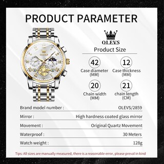 Foto 6 | Reloj Olevs De Lujo Plateado Analógico De Cuarzo De Acero Inoxidable Para Hombre - Venta Internacional.