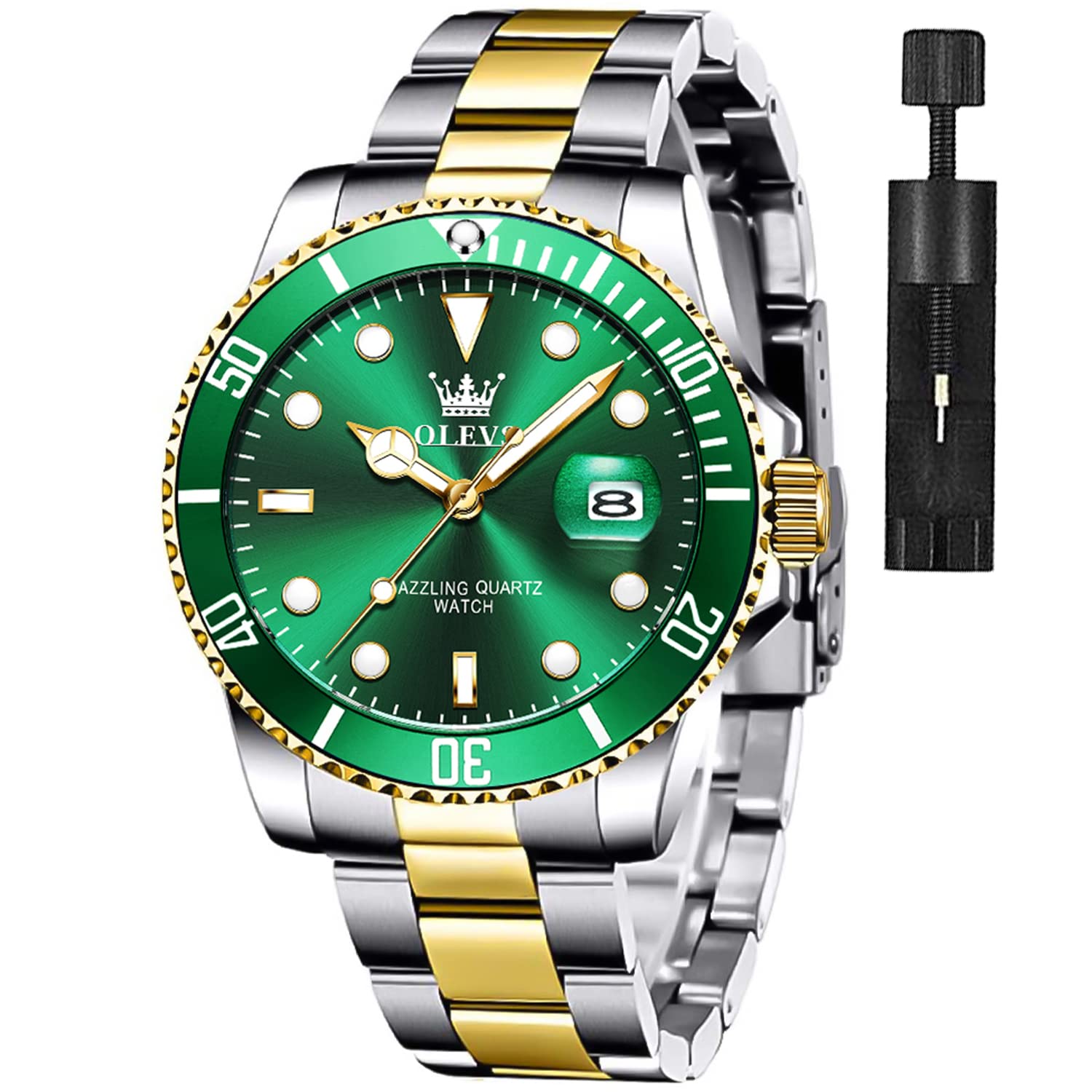 Foto 2 pulgar | Reloj Olevs Green Classic Para Hombre Con Fecha, Resistente Al Agua, 30 M - Venta Internacional.