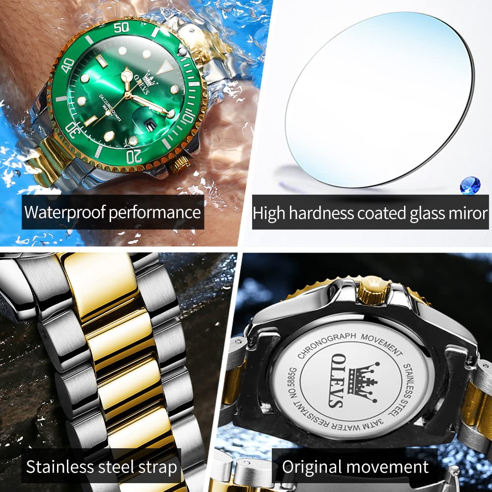 Foto 6 pulgar | Reloj Olevs Green Classic Para Hombre Con Fecha, Resistente Al Agua, 30 M - Venta Internacional.