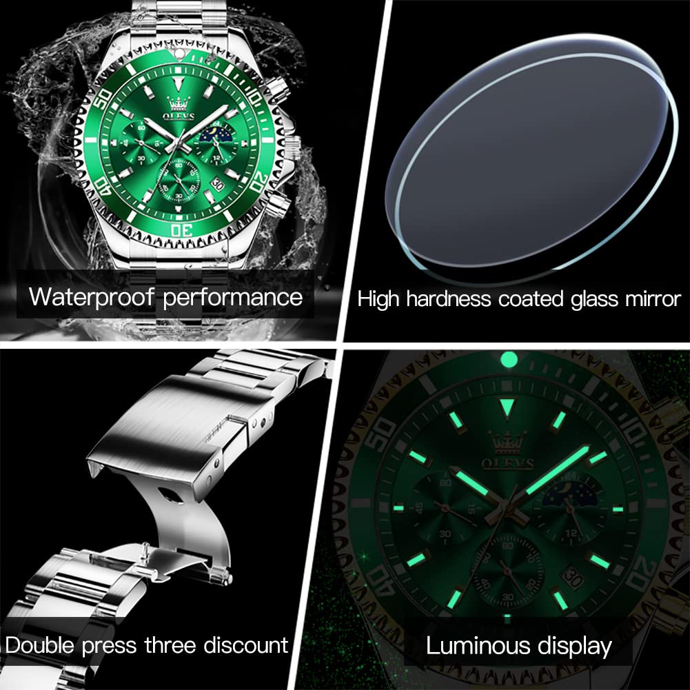 Foto 7 pulgar | Reloj Olevs Silver Green Classic Analog 41mm Para Hombre - Venta Internacional.