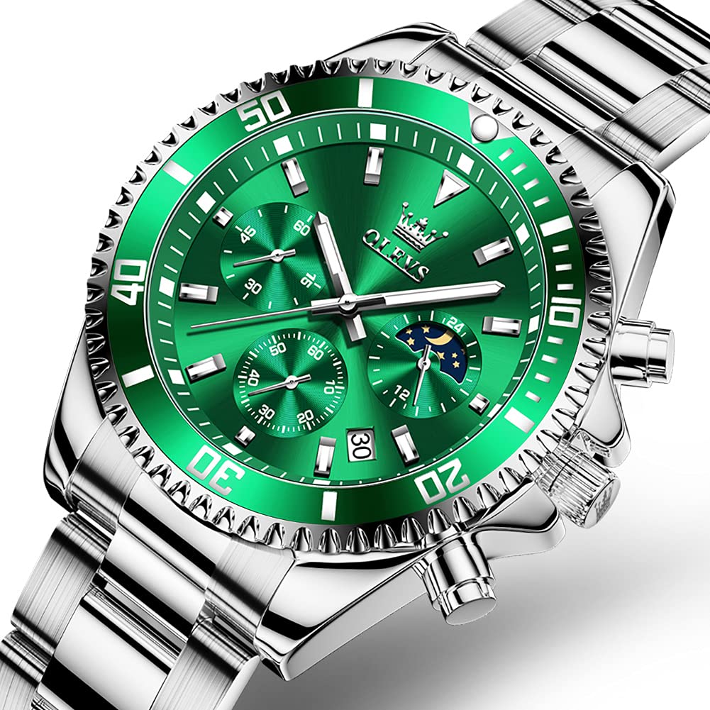 Foto 8 pulgar | Reloj Olevs Silver Green Classic Analog 41mm Para Hombre - Venta Internacional.