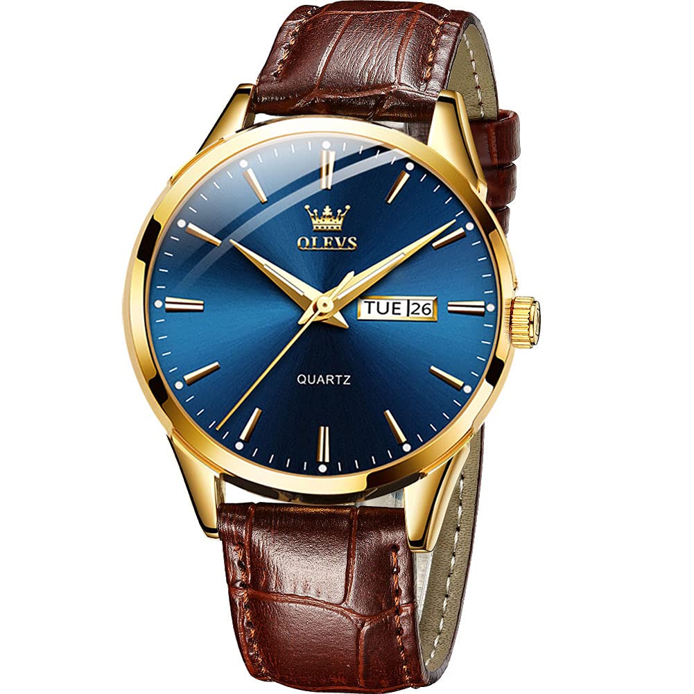 Reloj Olevs Con Correa De Piel Azul Para Hombre, Resistente Al Agua Para El Día Y El Día - Venta Internacional.