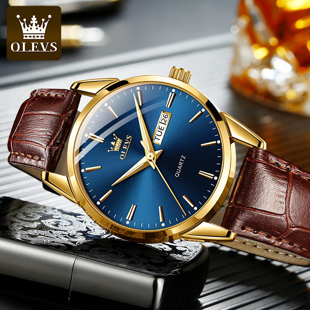 Foto 7 | Reloj Olevs Con Correa De Piel Azul Para Hombre, Resistente Al Agua Para El Día Y El Día - Venta Internacional.