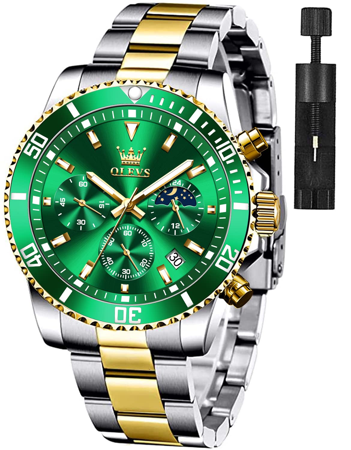 Foto 2 pulgar | Reloj Olevs Gold Green Classic Analog 41mm De Acero Inoxidable - Venta Internacional.