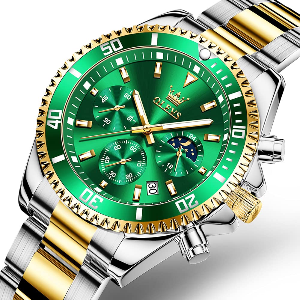 Foto 2 | Reloj Olevs Gold Green Classic Analog 41mm De Acero Inoxidable - Venta Internacional.