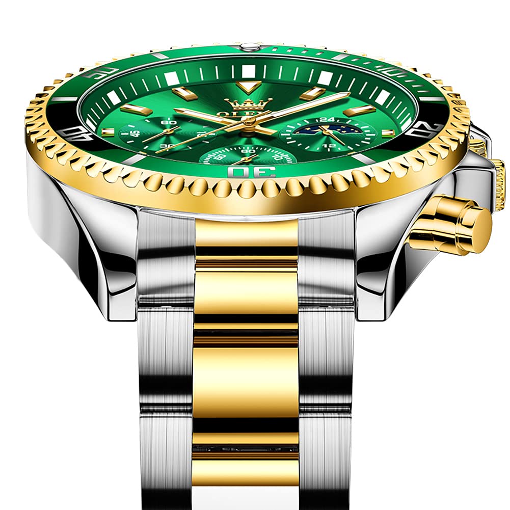 Foto 5 pulgar | Reloj Olevs Gold Green Classic Analog 41mm De Acero Inoxidable - Venta Internacional.