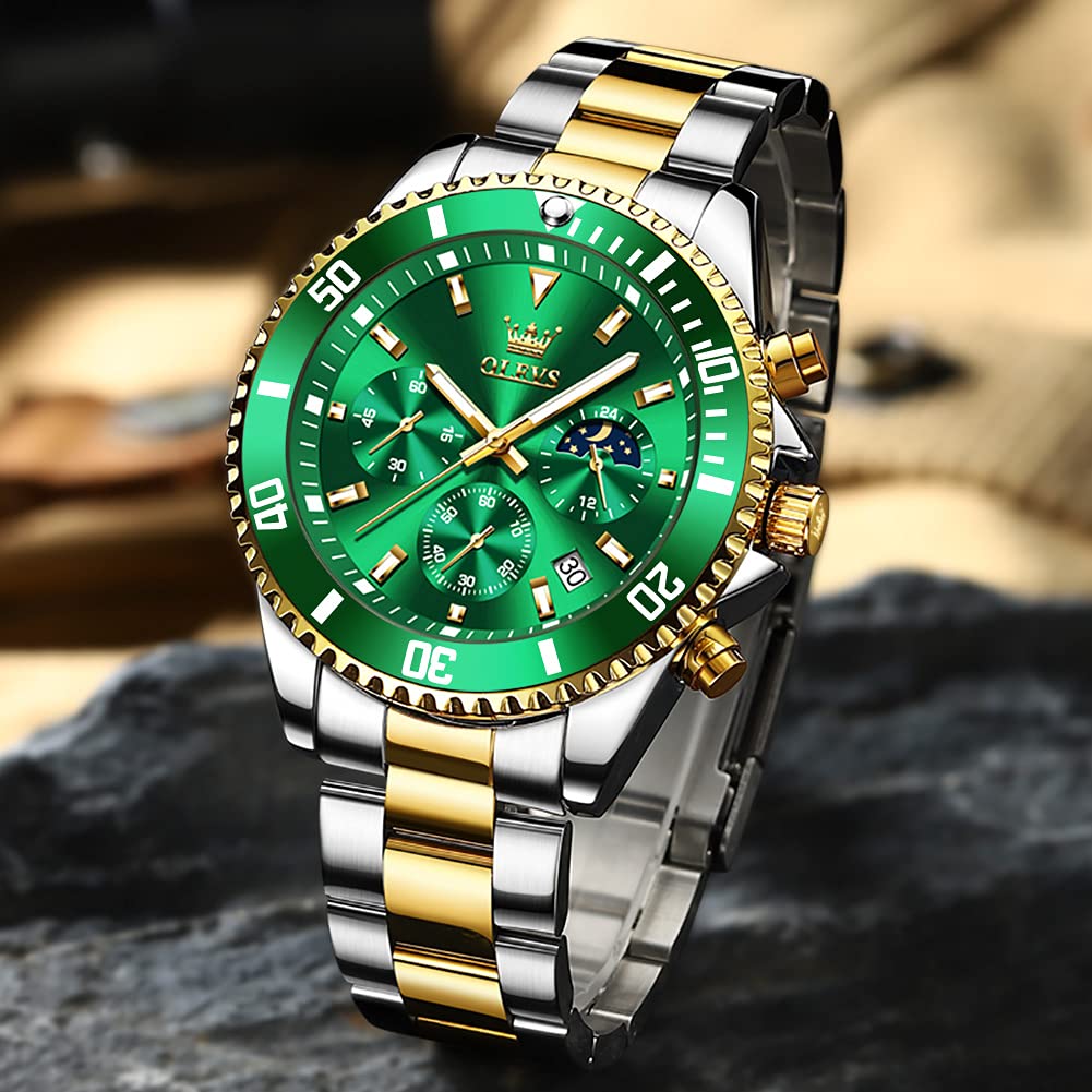 Foto 5 | Reloj Olevs Gold Green Classic Analog 41mm De Acero Inoxidable - Venta Internacional.