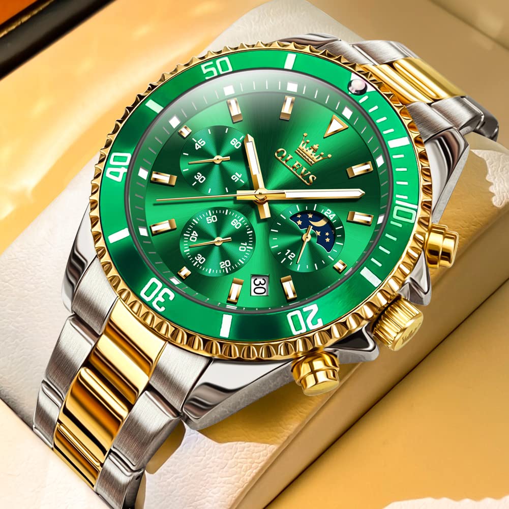 Foto 8 pulgar | Reloj Olevs Gold Green Classic Analog 41mm De Acero Inoxidable - Venta Internacional.