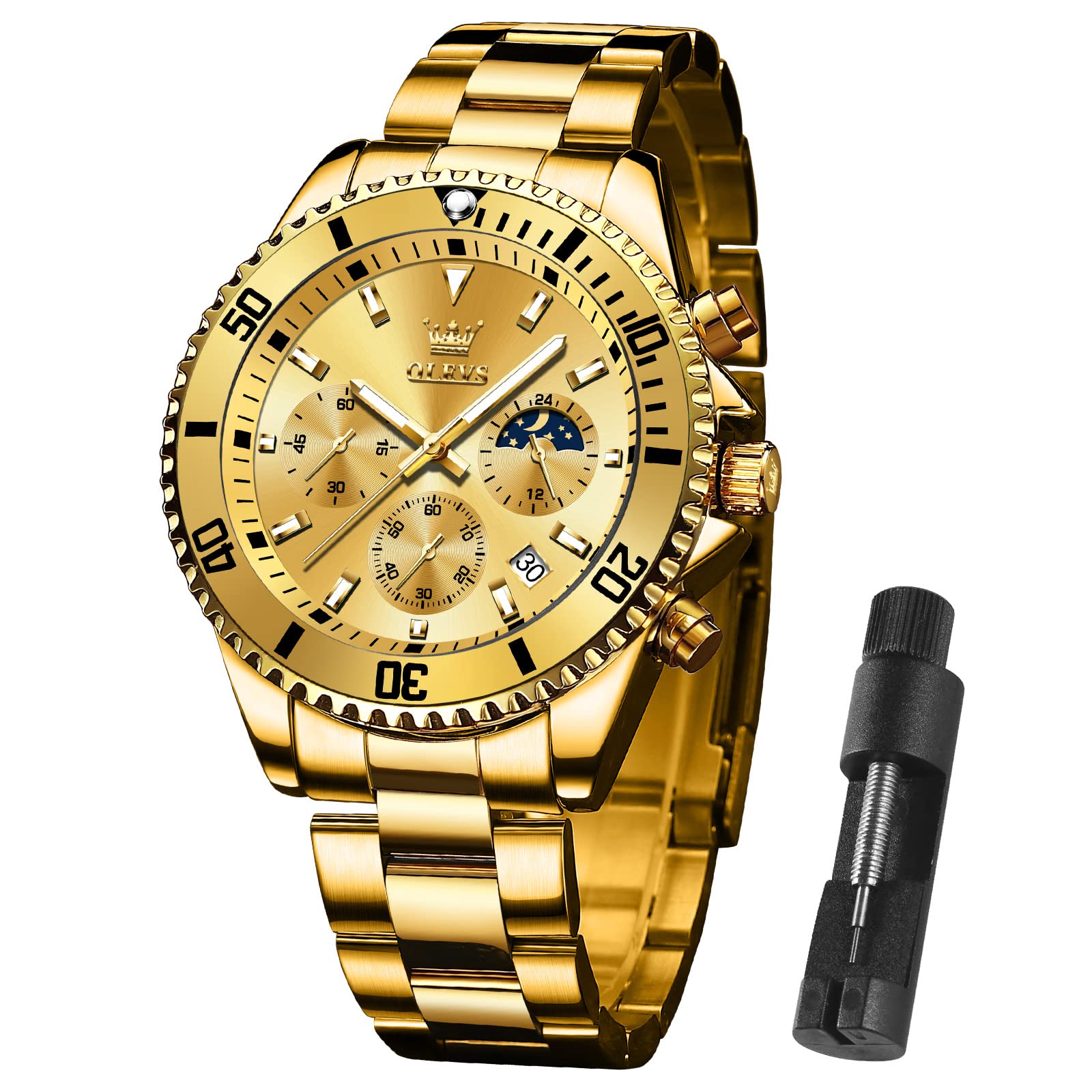 Foto 2 pulgar | Reloj Olevs De Acero Inoxidable Dorado Para Hombre Con Cronógrafo De Fecha - Venta Internacional.