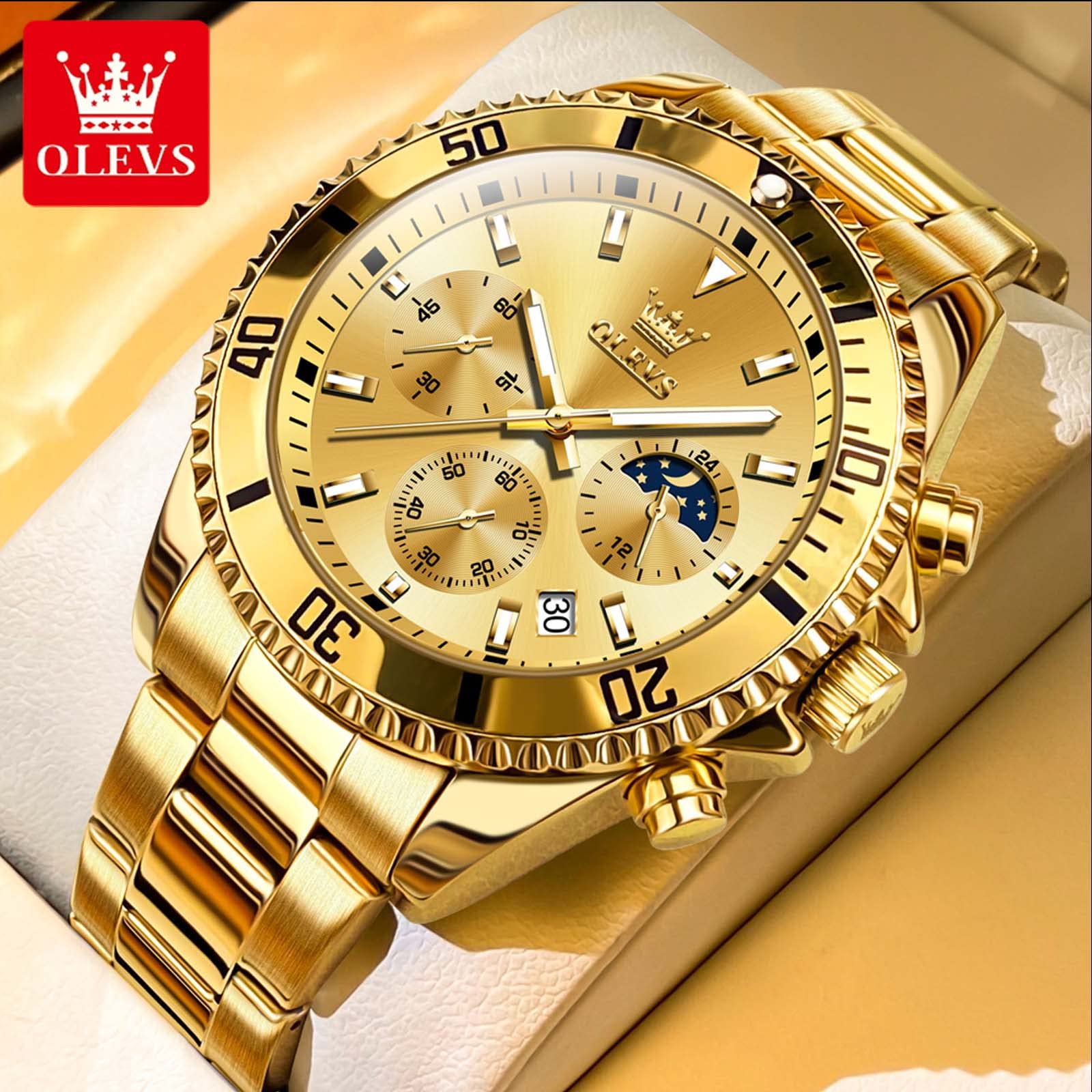 Foto 4 pulgar | Reloj Olevs De Acero Inoxidable Dorado Para Hombre Con Cronógrafo De Fecha - Venta Internacional.