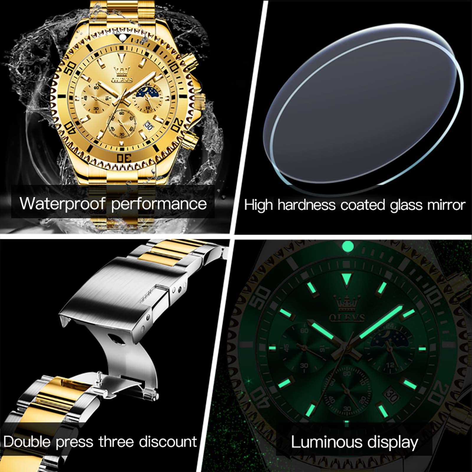 Foto 5 pulgar | Reloj Olevs De Acero Inoxidable Dorado Para Hombre Con Cronógrafo De Fecha - Venta Internacional.