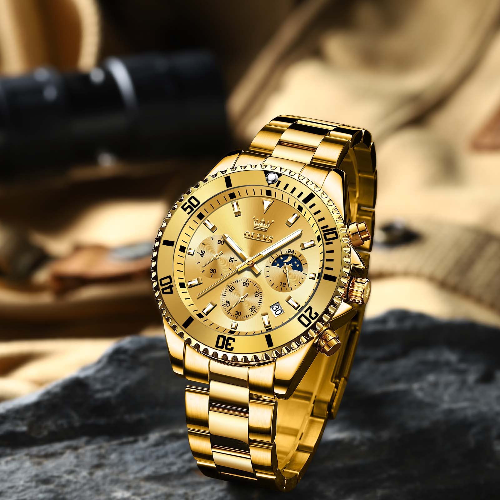 Foto 5 | Reloj Olevs De Acero Inoxidable Dorado Para Hombre Con Cronógrafo De Fecha - Venta Internacional.