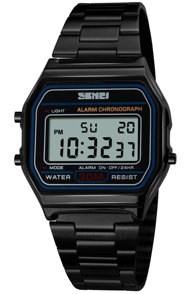 Reloj Pasoy Digital Unisex De Acero Inoxidable Negro, 3 Atm - Venta Internacional.