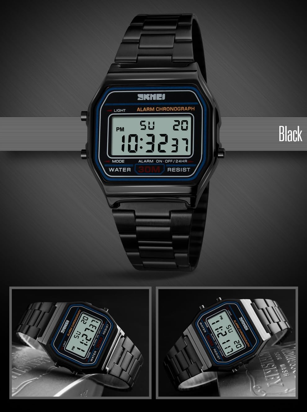 Foto 4 | Reloj Pasoy Digital Unisex De Acero Inoxidable Negro, 3 Atm - Venta Internacional.