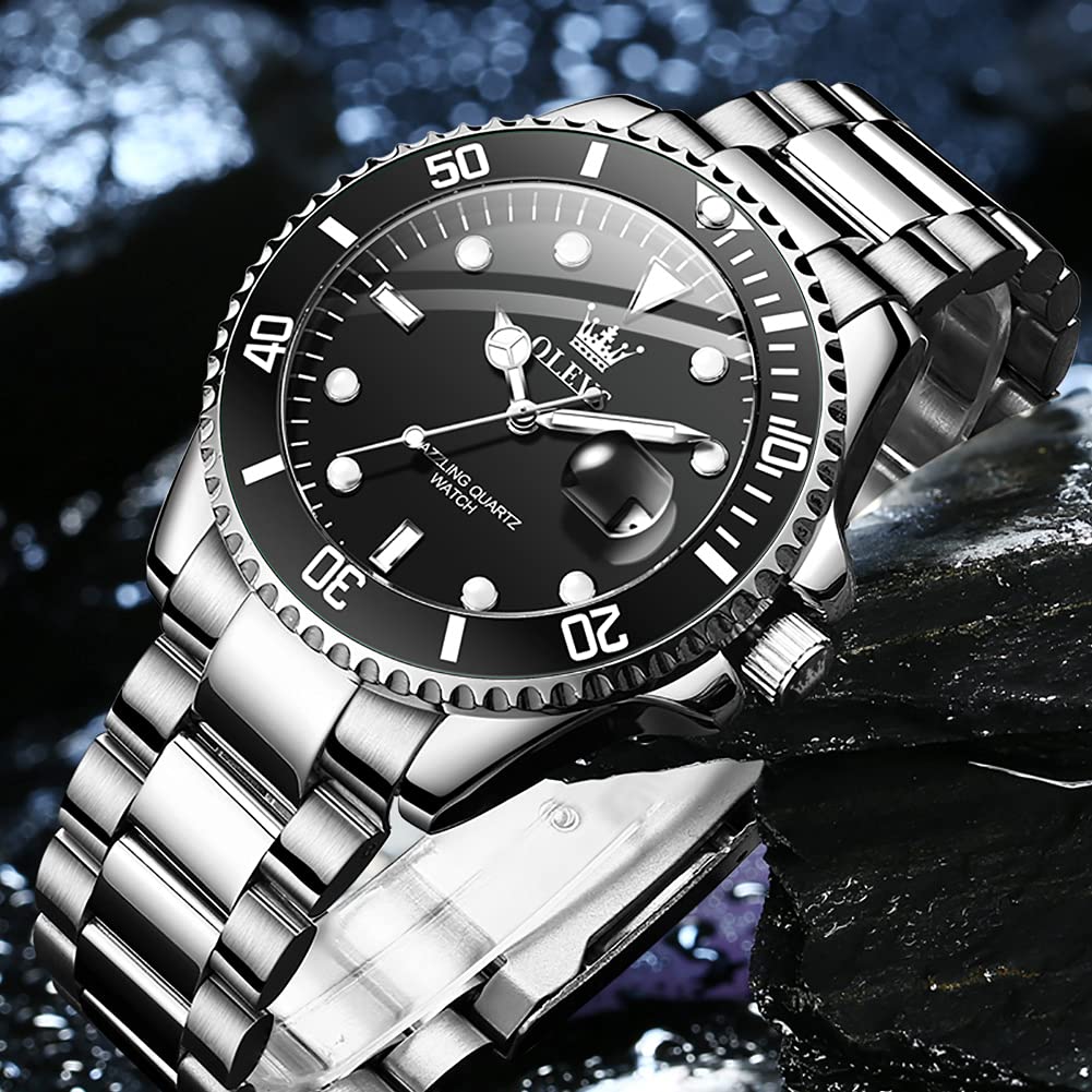 Foto 3 | Reloj Olevs Negro Plateado De Acero Inoxidable Impermeable Para Hombre - Venta Internacional.