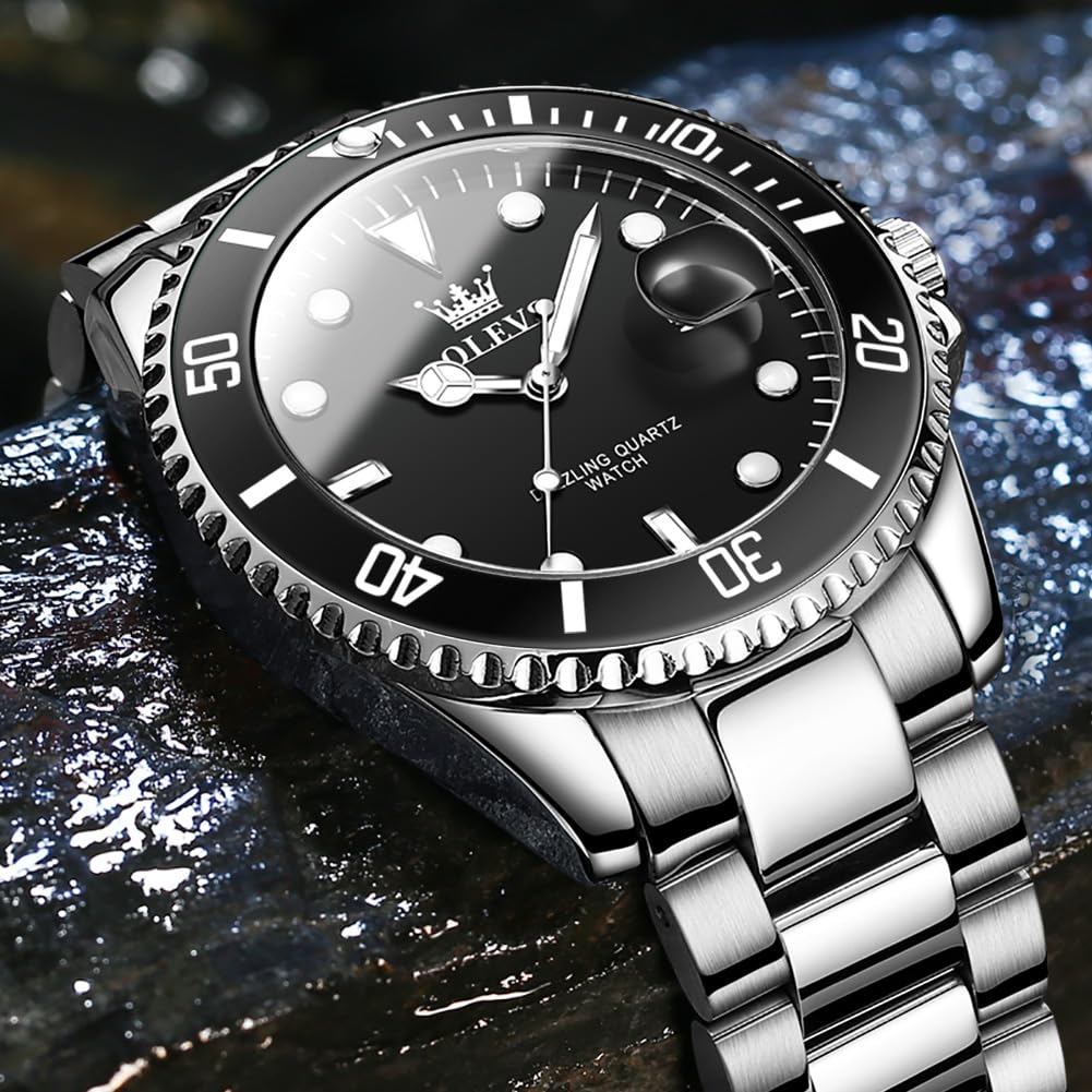 Foto 7 | Reloj Olevs Negro Plateado De Acero Inoxidable Impermeable Para Hombre - Venta Internacional.