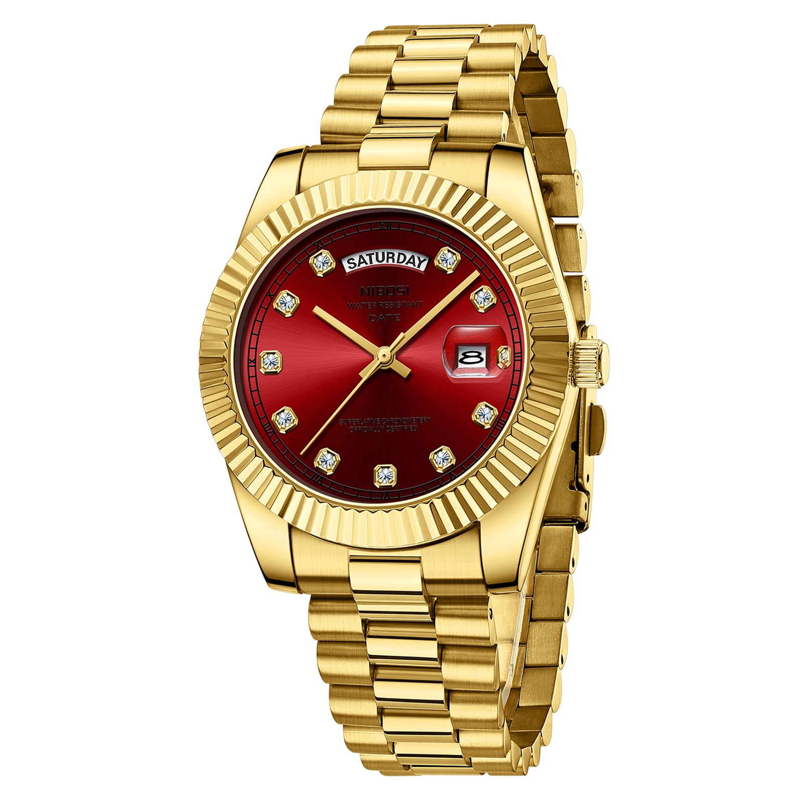 Reloj Nibosi B06-oro Rojo Analógico Cuarzo Acero Inoxidable - Venta Internacional.