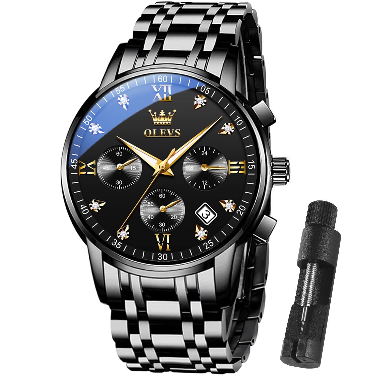 Foto 2 pulgar | Reloj Olevs Fashion Black Luxury Waterproof Para Hombre - Venta Internacional.