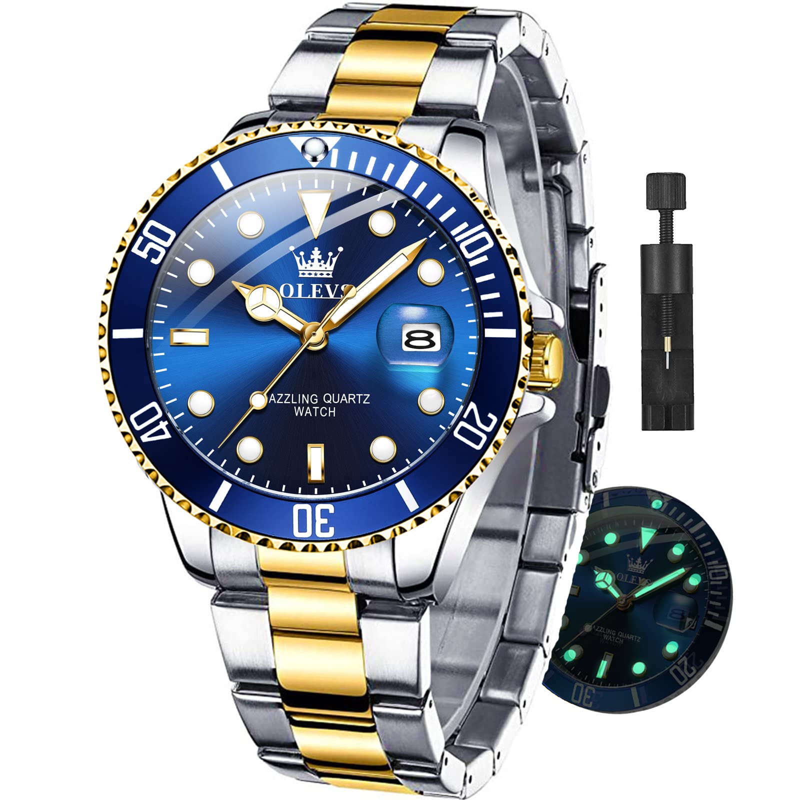 Foto 2 pulgar | Reloj Olevs De Acero Inoxidable Dorado Para Hombre Con Fecha Impermeable - Venta Internacional.