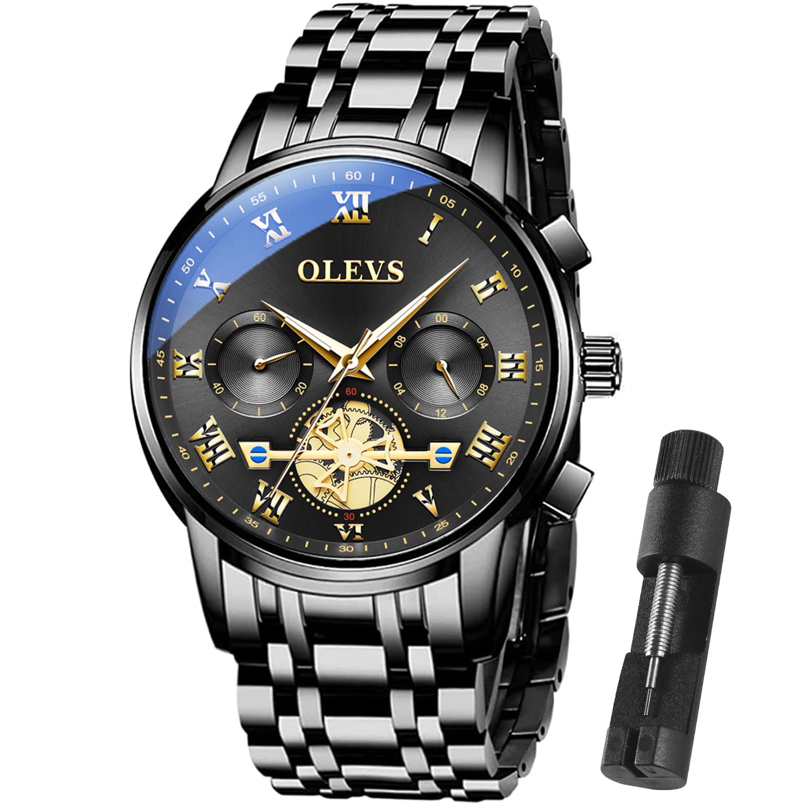 Foto 2 pulgar | Reloj Olevs Para Hombre De Acero Inoxidable Negro Con Cronógrafo De 30 M Wr - Venta Internacional.