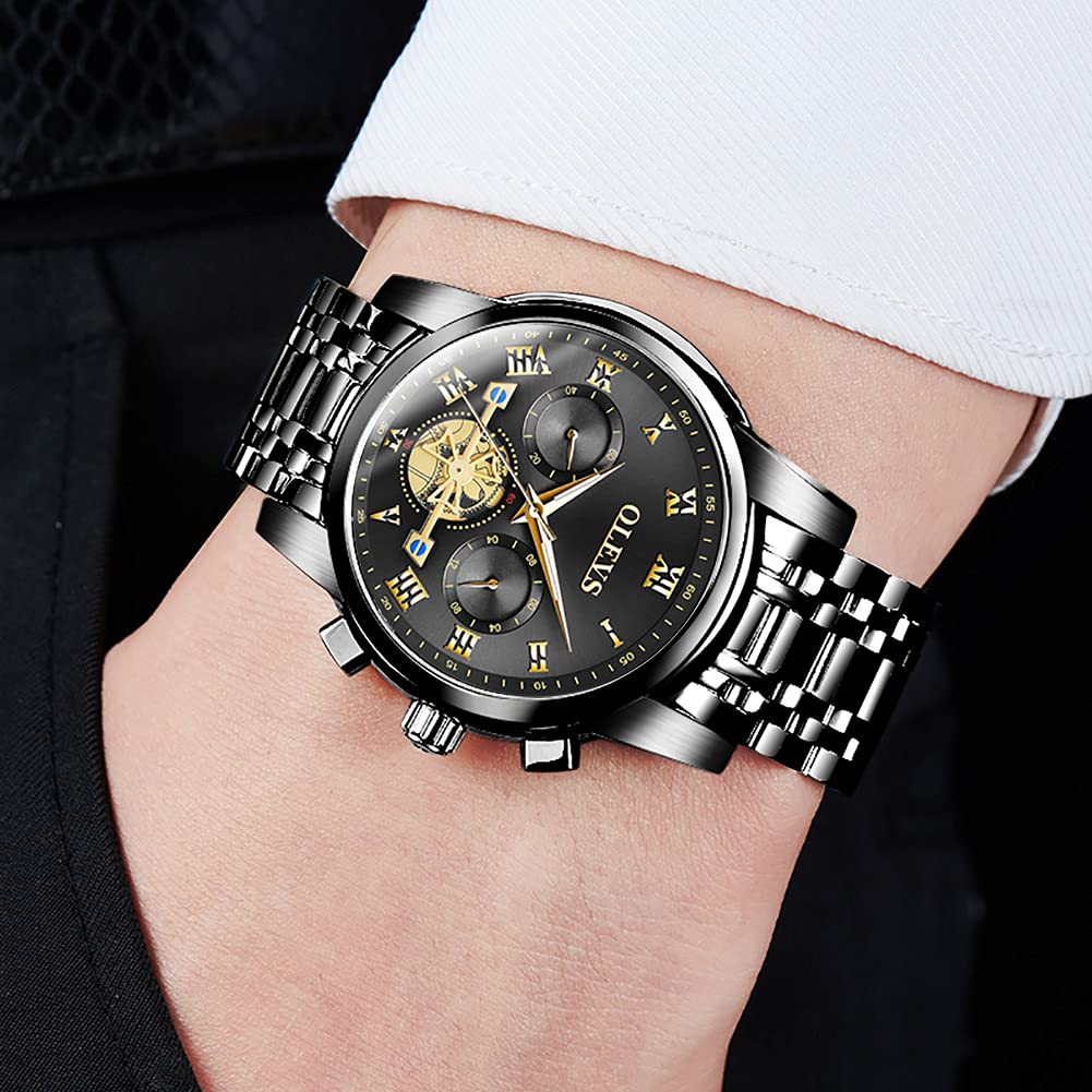 Foto 5 | Reloj Olevs Para Hombre De Acero Inoxidable Negro Con Cronógrafo De 30 M Wr - Venta Internacional.