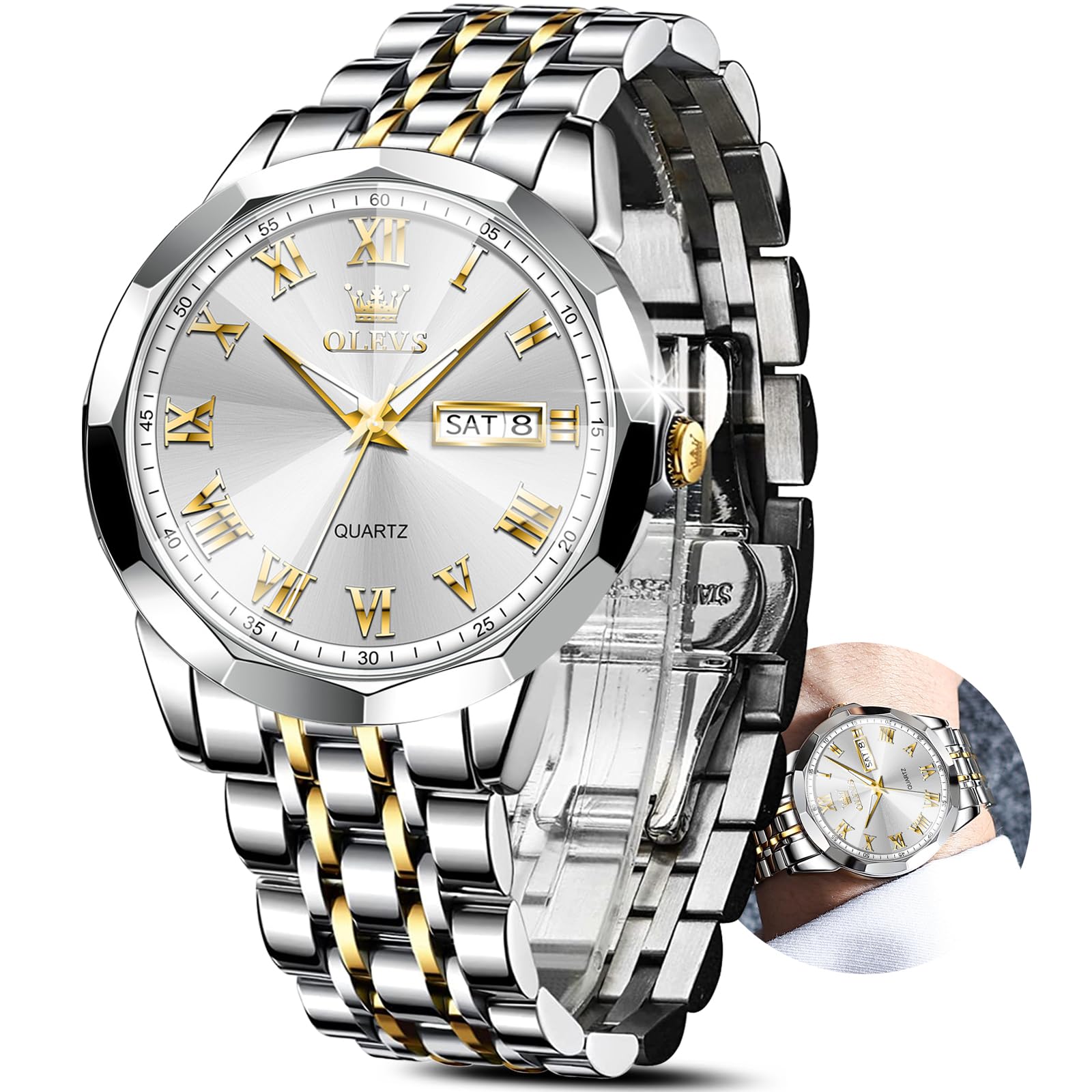 Reloj Olevs Large Face Para Hombre De Acero Inoxidable Resistente Al Agua - Venta Internacional.