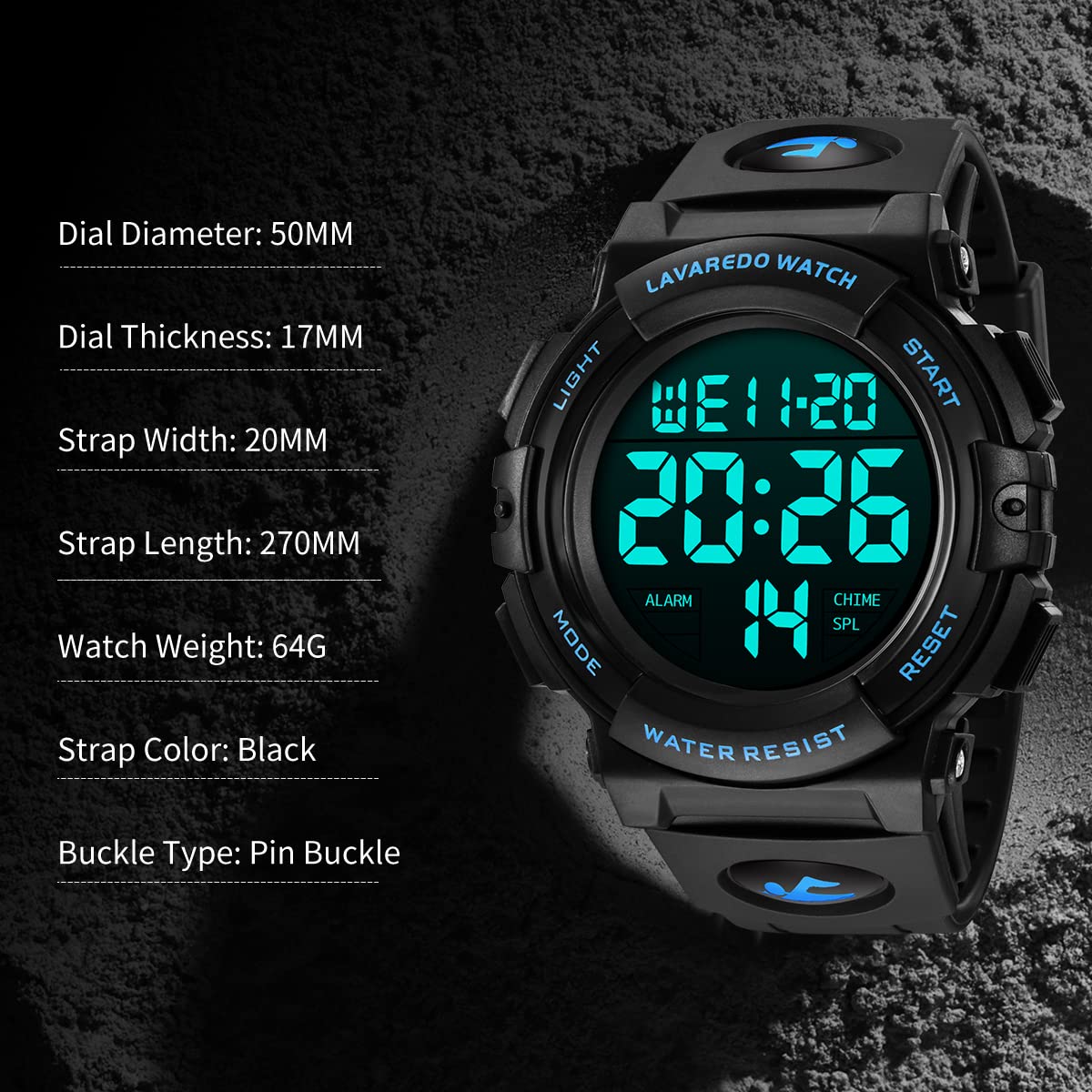 Foto 7 | Reloj L Lavaredo Digital Para Hombre Resistente Al Agua Con Cronógrafo - Venta Internacional.