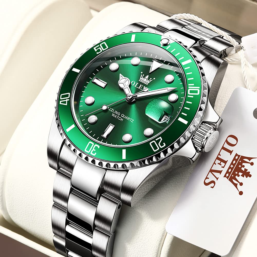 Foto 4 pulgar | Reloj Olevs Para Hombre, Redondo, De Cuarzo, Esfera Verde, 41 Mm - Venta Internacional.