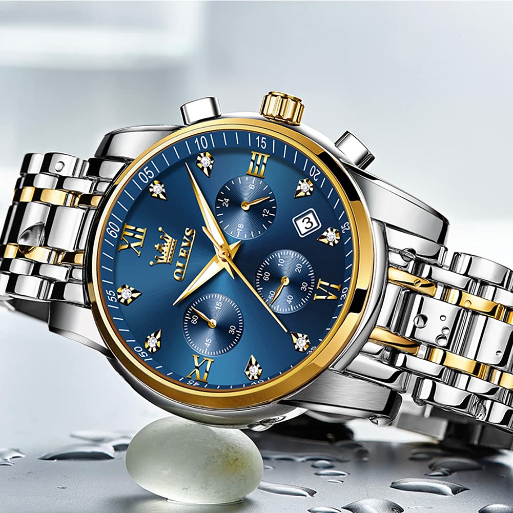 Foto 4 pulgar | Reloj Olevs Azul/dorado Bicolor Para Hombre Con Cronógrafo 30 M Wr - Venta Internacional.